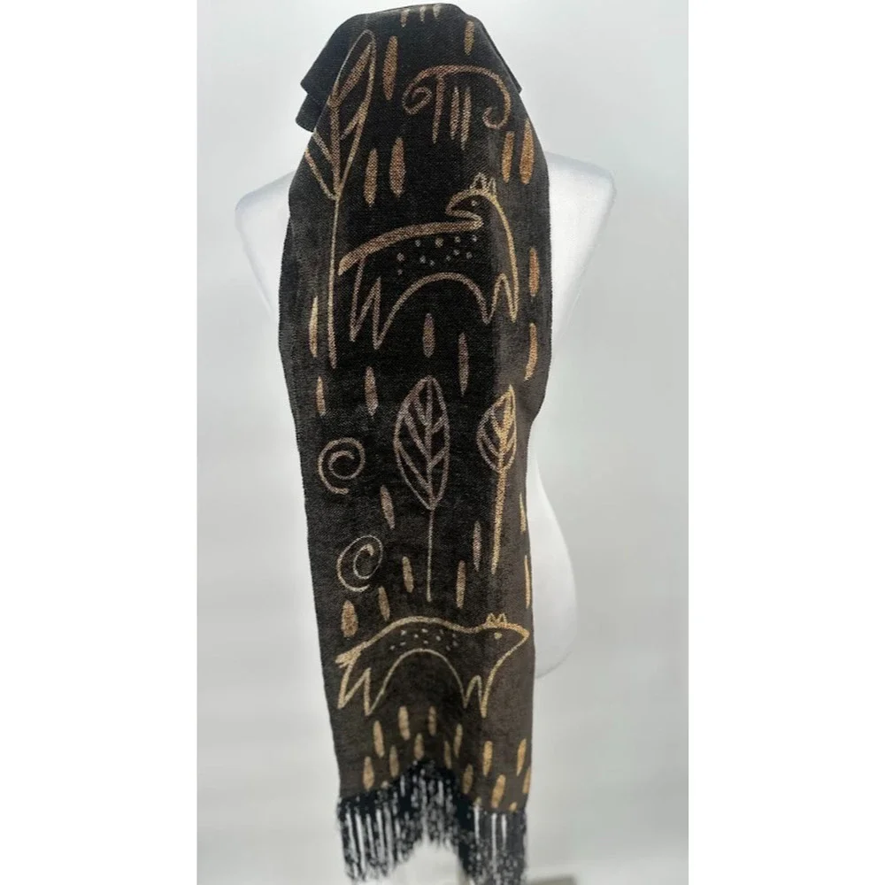 Maude Andrade Handwoven Elegance Artisian Tribal Folk Fringe Chenille Scarf 74